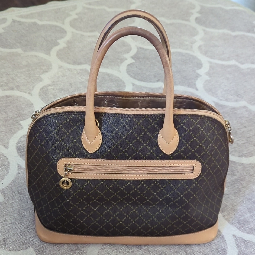 Brown And Tan Leather Patterned Handbag - Picture 2 of 13